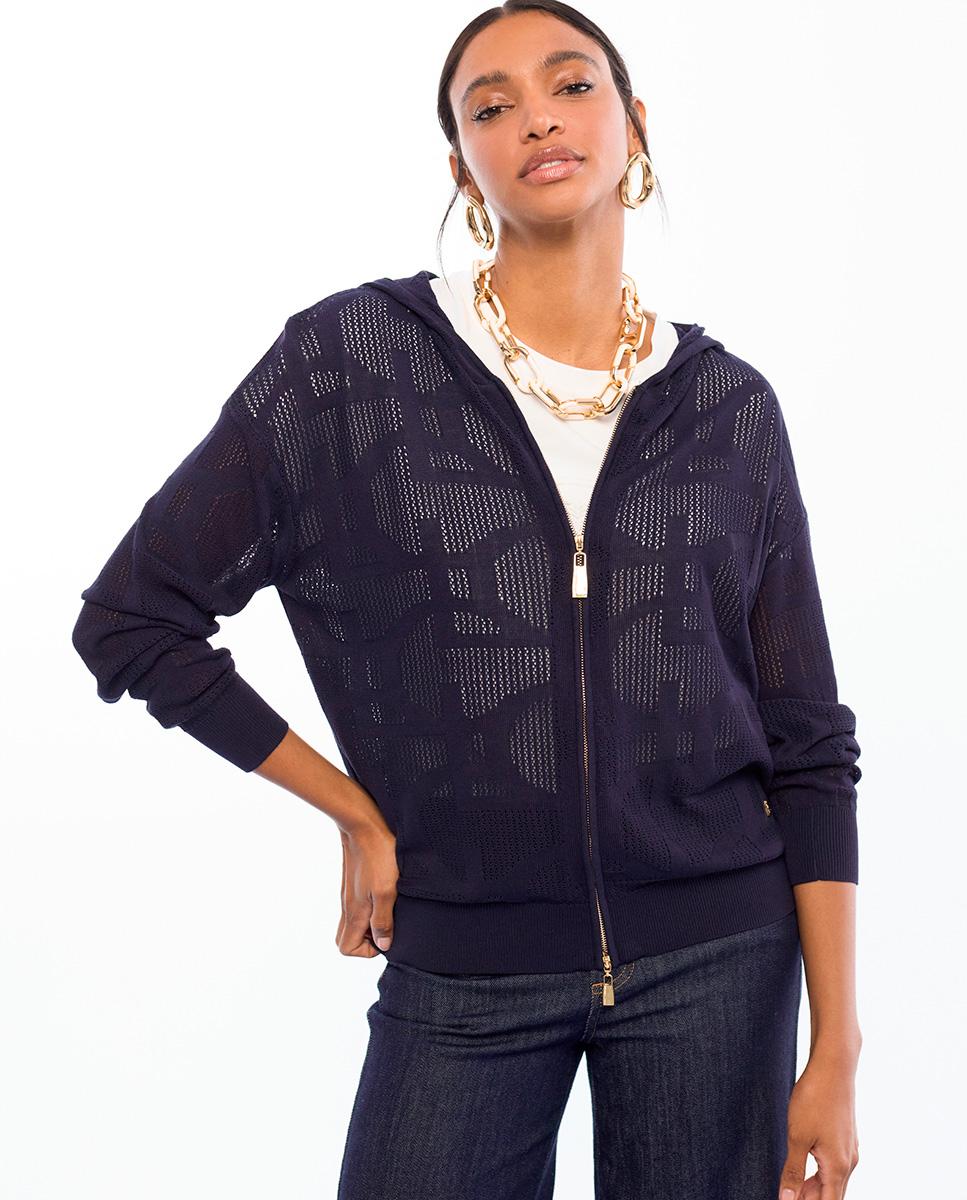 Imagem 0 de Sweatshirt Perfurada com Fecho Zip e Capuz
