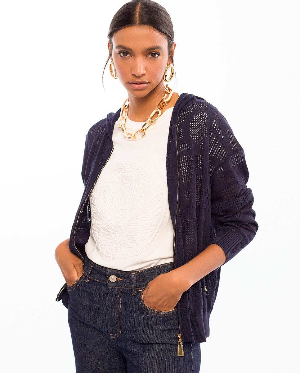 Sweatshirt Perfurada com Fecho Zip e Capuz Azul-marinho-2