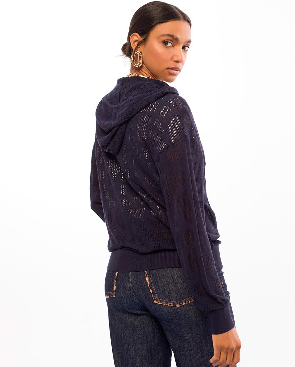 Sweatshirt Perfurada com Fecho Zip e Capuz Azul-marinho-5