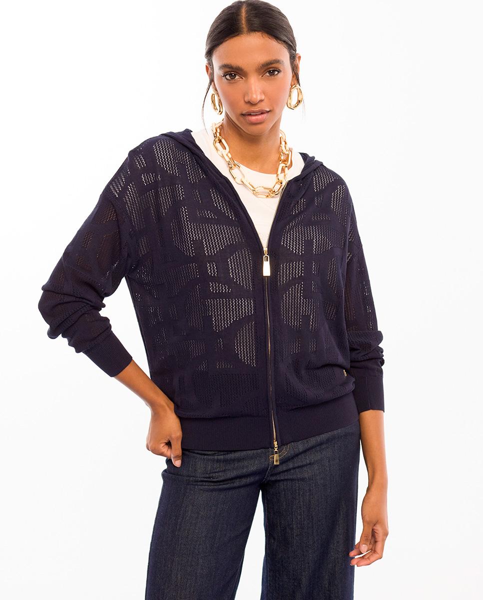 Sweatshirt Perfurada com Fecho Zip e Capuz Azul-marinho-6