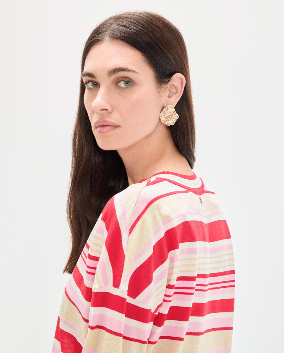 Camisola às Riscas Tricolor com Gola em V Multicolor-5
