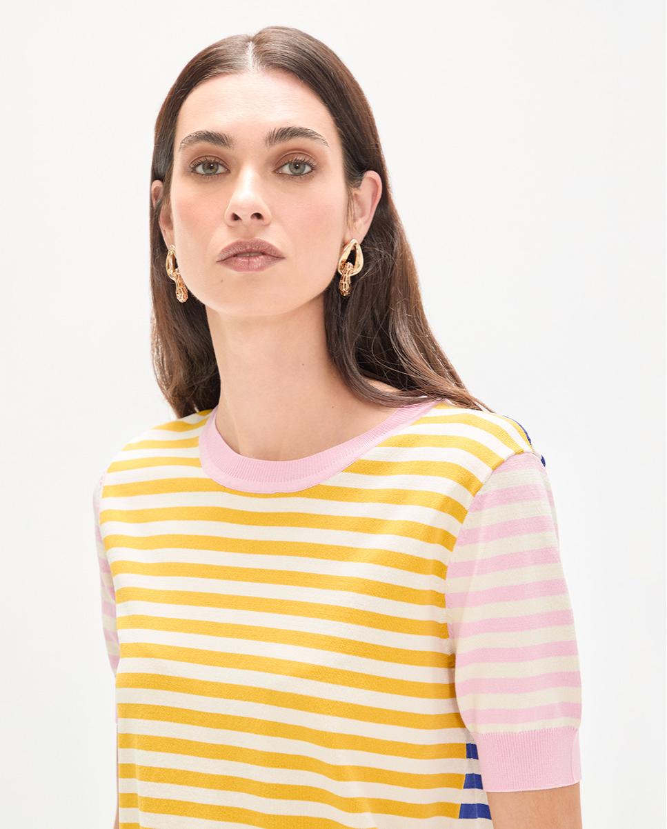 Camisola Leve às Riscas de Manga Curta Multicolor-4