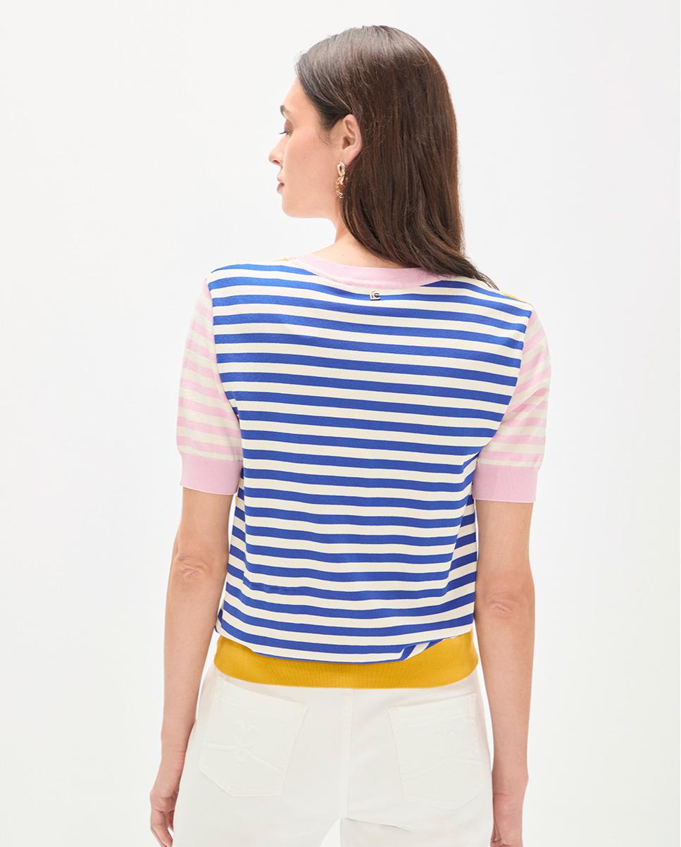 Camisola Leve às Riscas de Manga Curta Multicolor-5