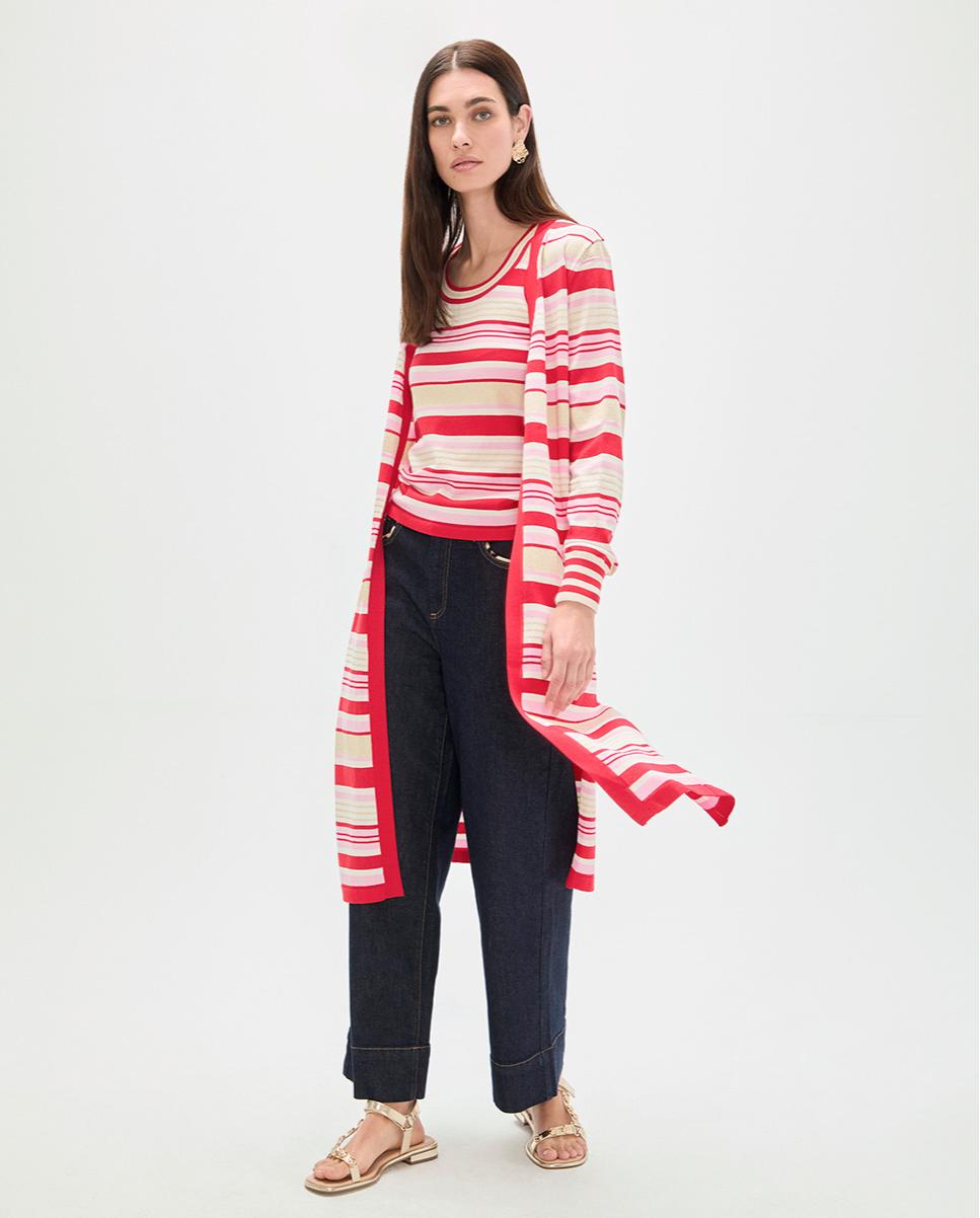 Cardigan Comprido às Riscas Tricolor Multicolor-2