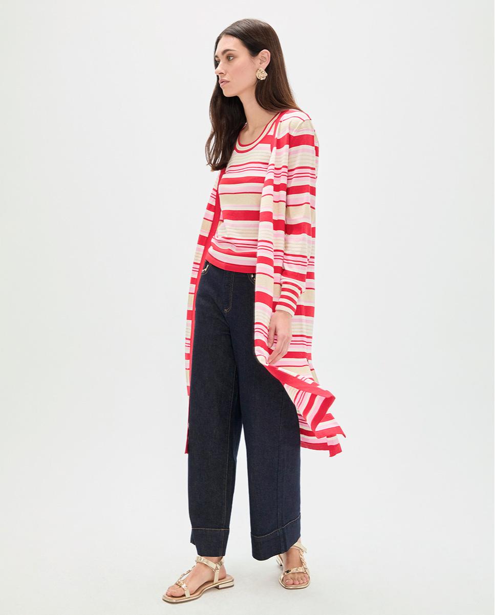 Cardigan Comprido às Riscas Tricolor Multicolor-3