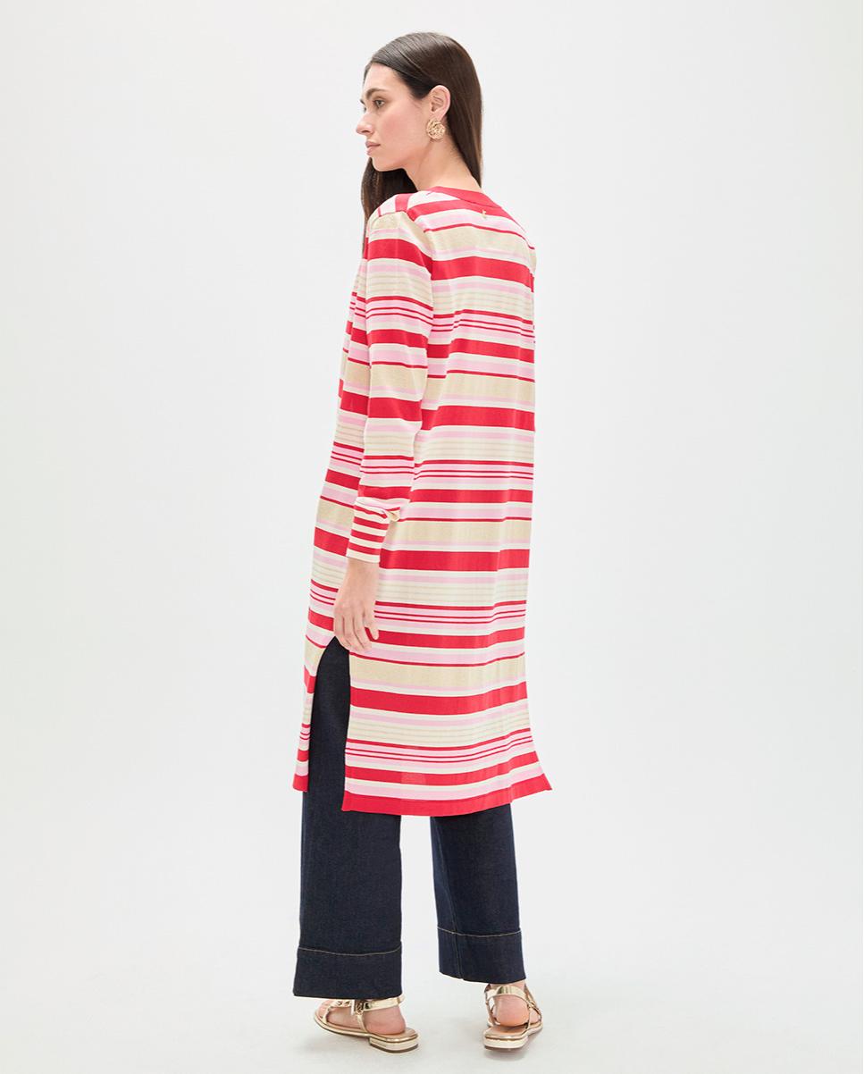 Cardigan Comprido às Riscas Tricolor Multicolor-5