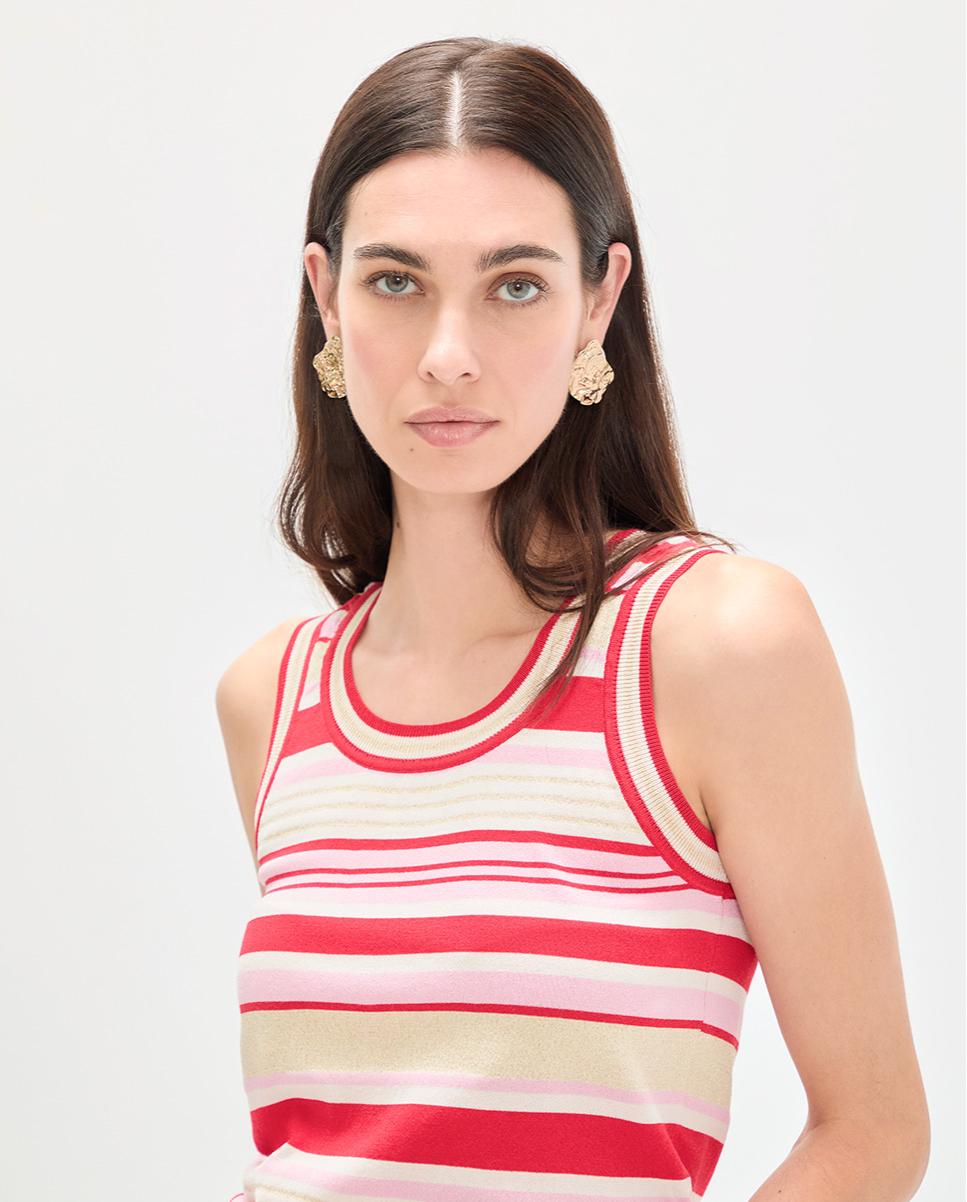Top de Malha às Riscas Tricolor Multicolor-2