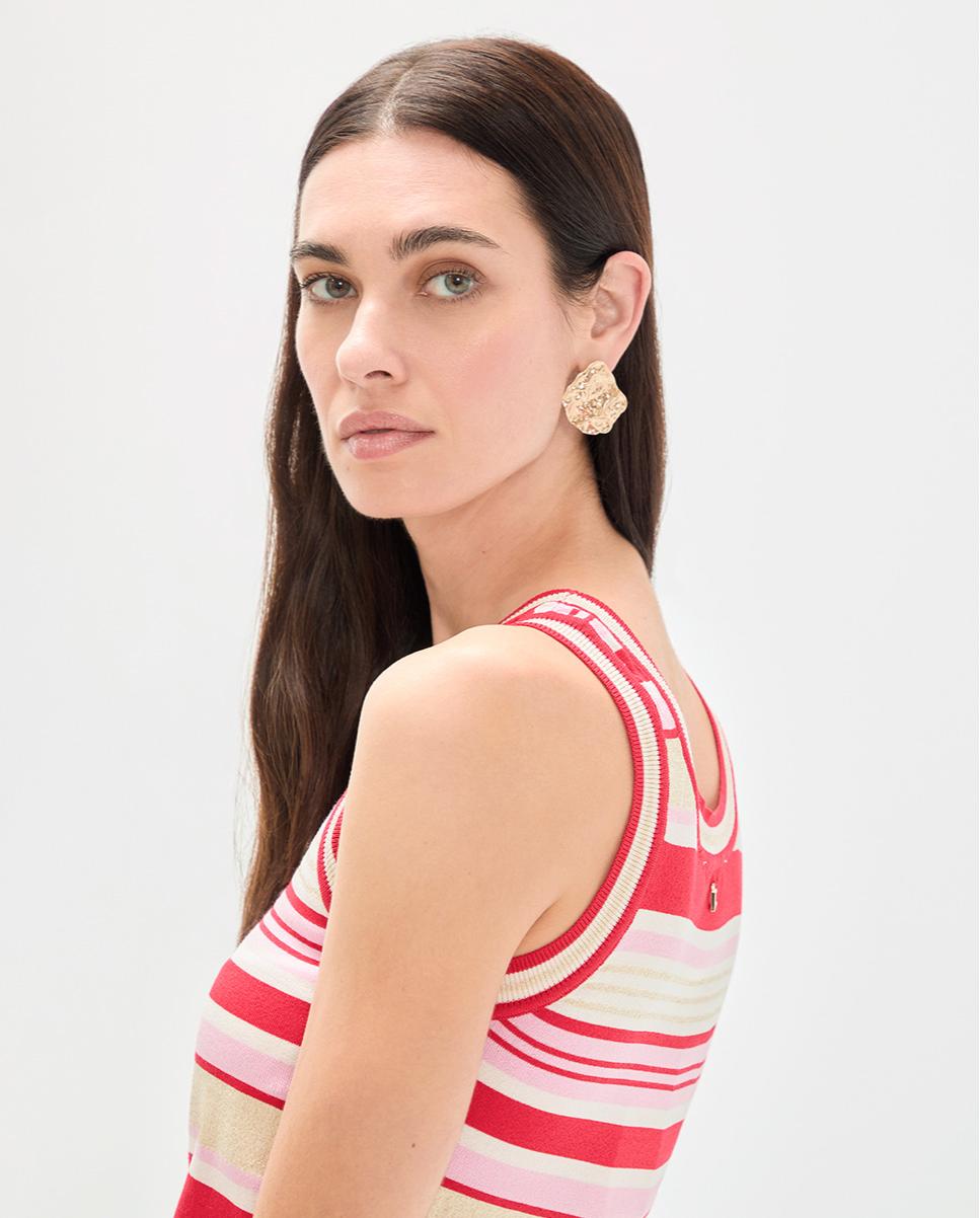Top de Malha às Riscas Tricolor Multicolor-5