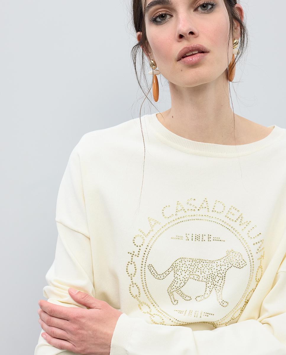 Camisola Folgada com Strass Marfim-2