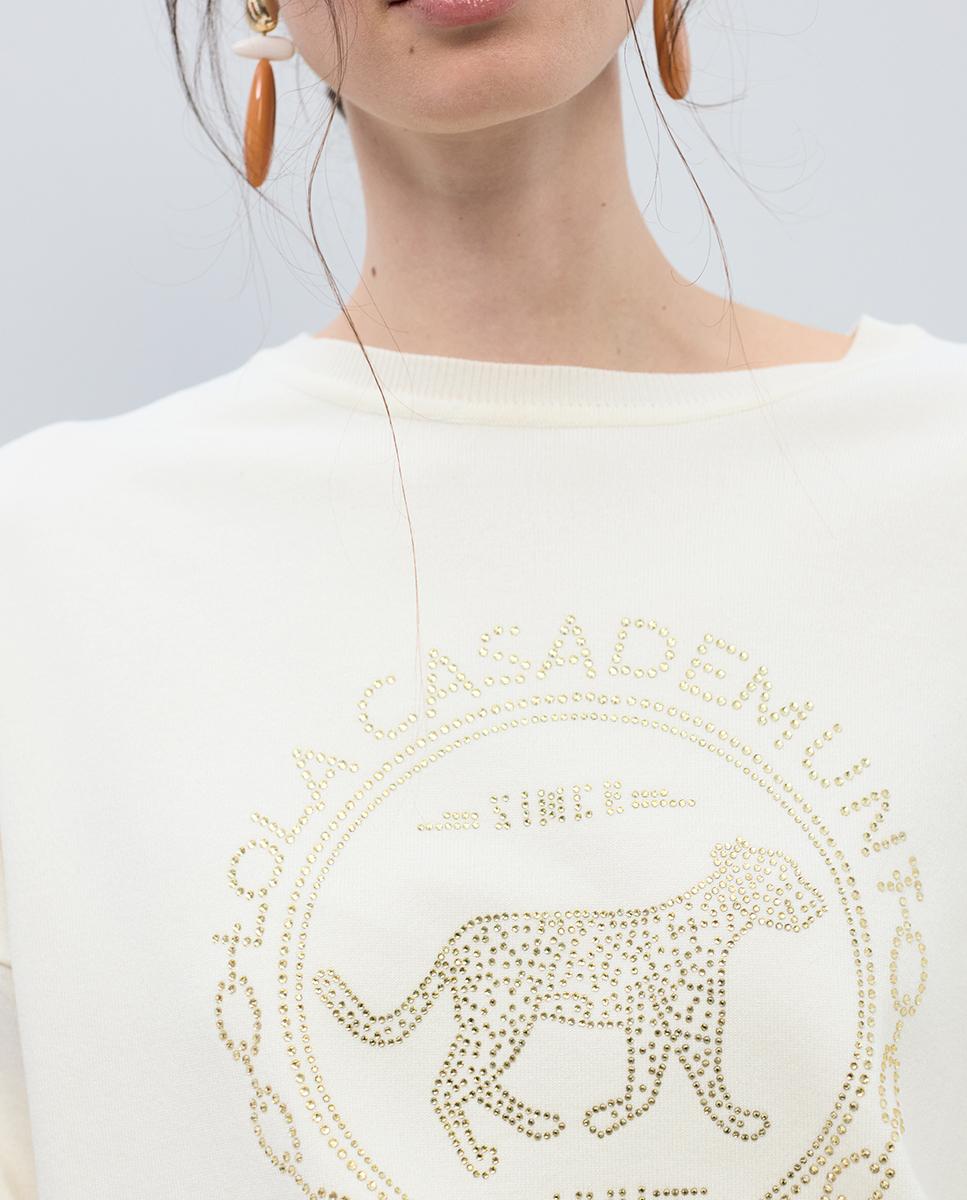 Camisola Folgada com Strass Marfim-3