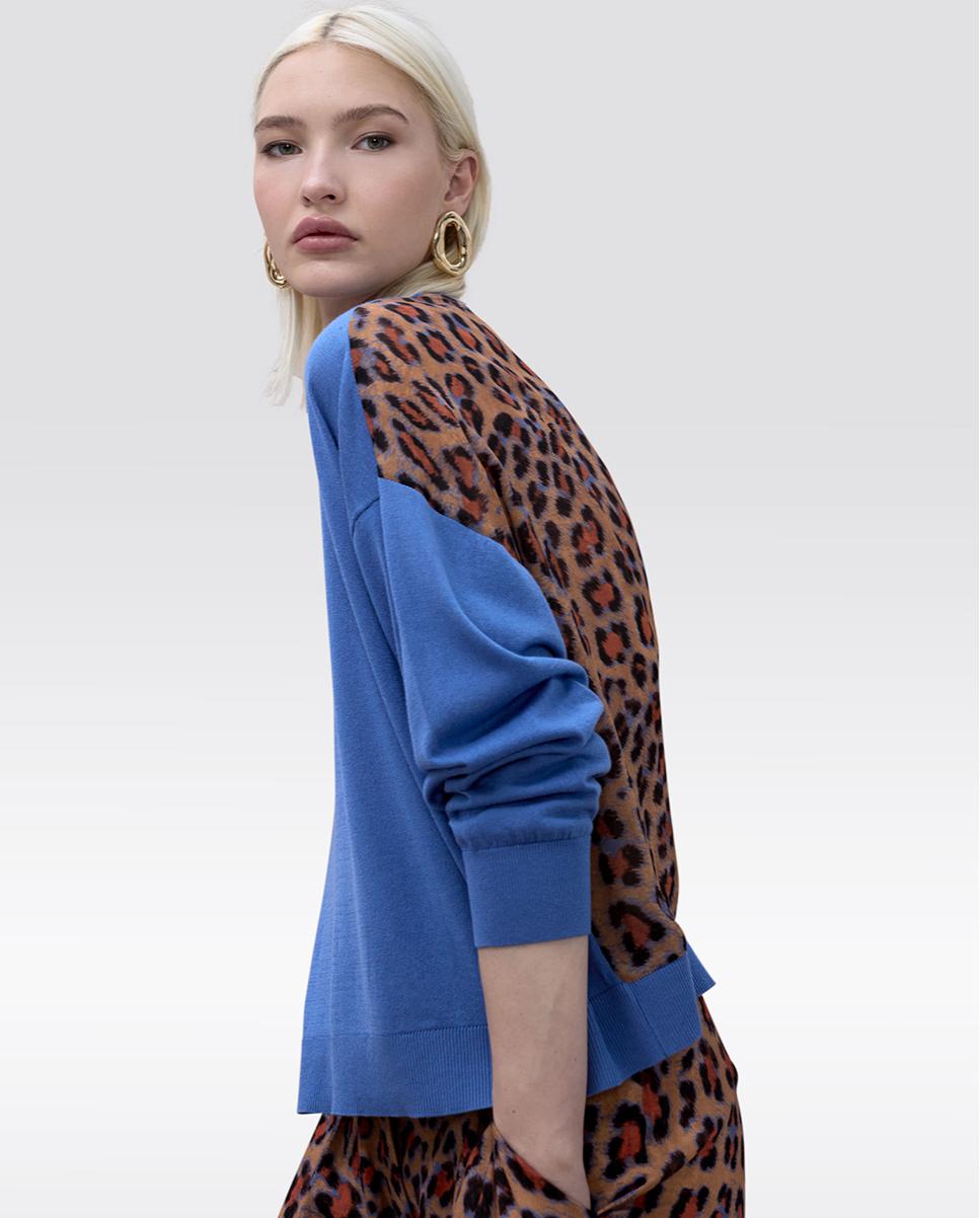 Camisola Combinada com Costas Animal Print Azul-4