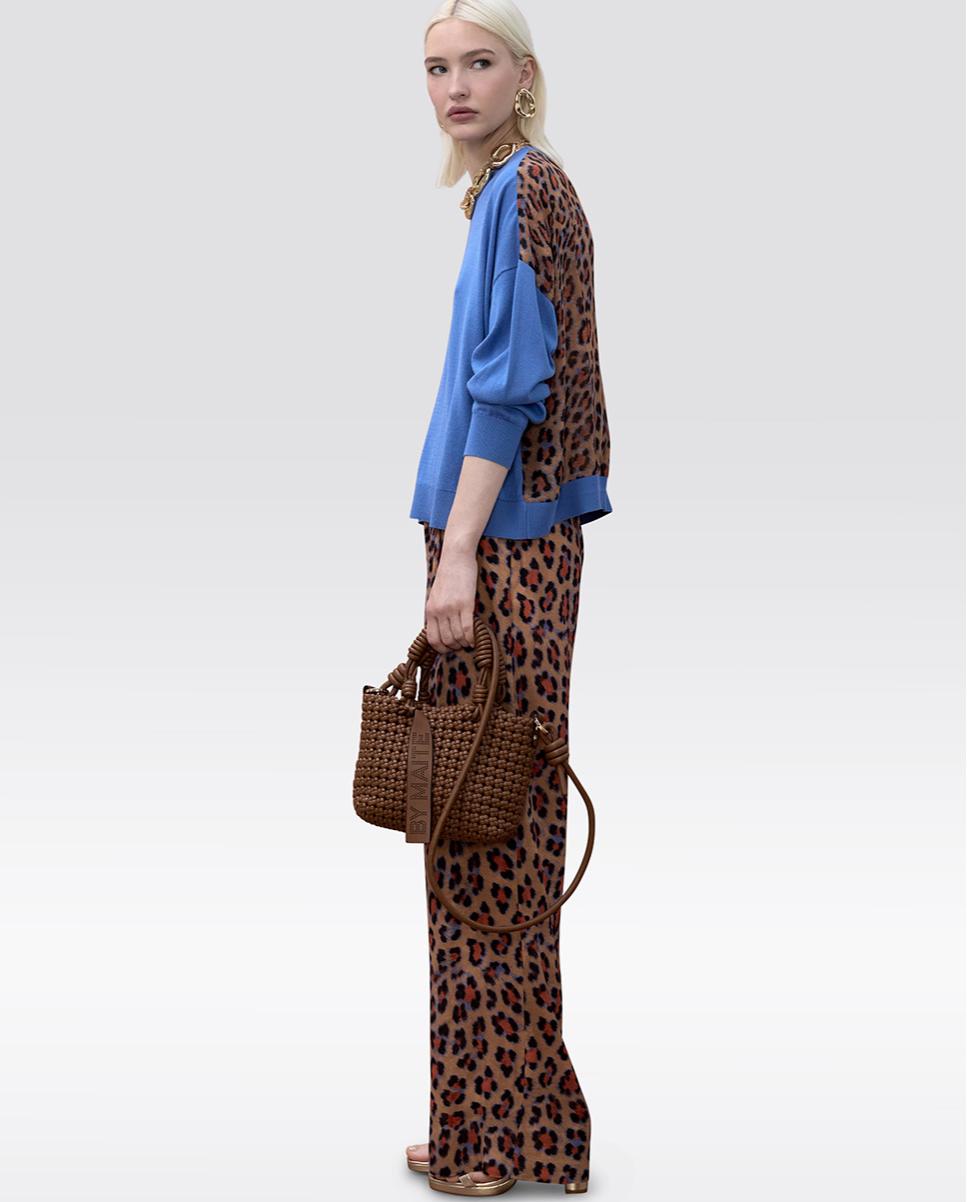 Camisola Combinada com Costas Animal Print Azul-6