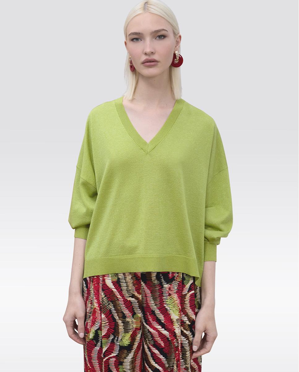Imagem 0 de Camisola com Gola em V e Lurex em Tom