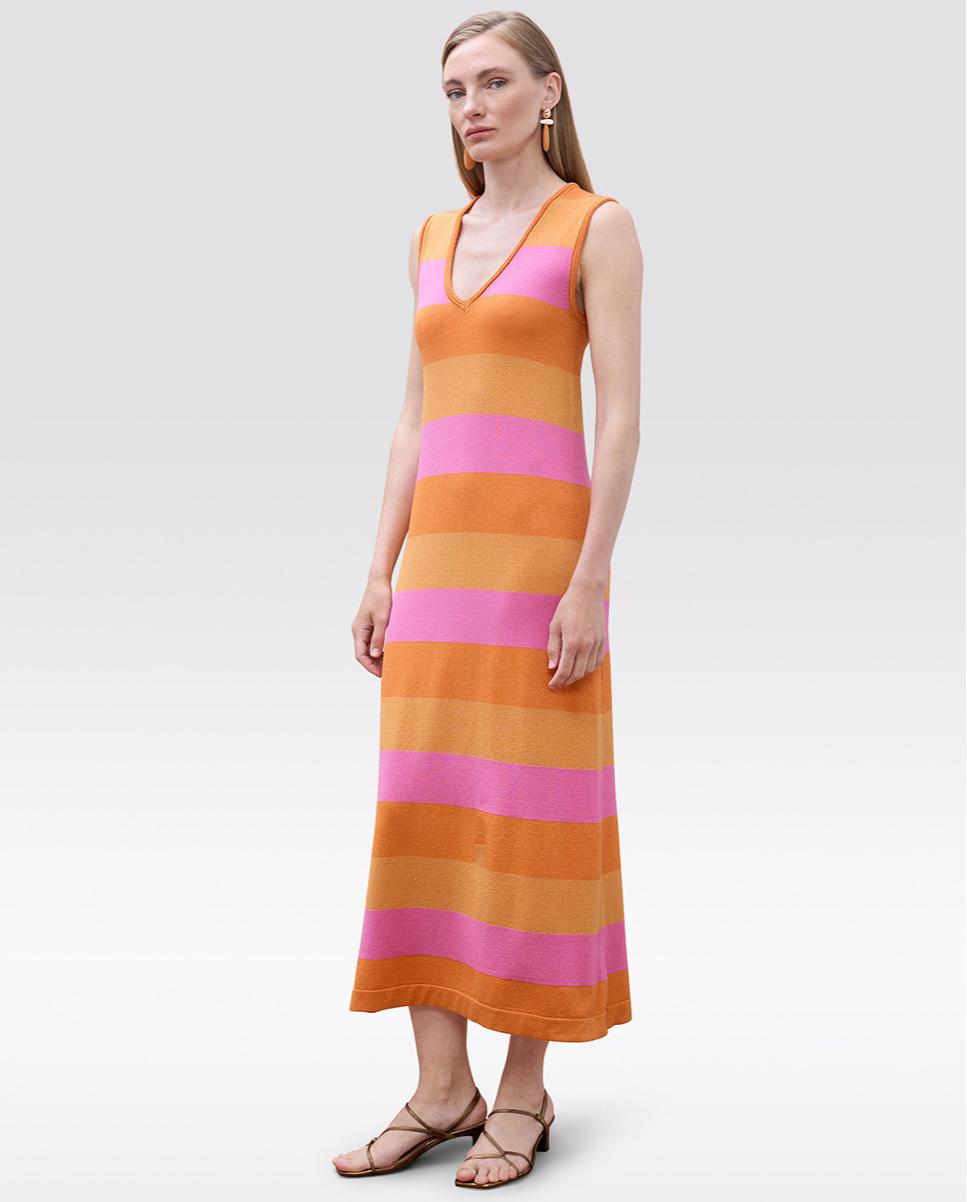 Vestido de Malha às Riscas Bicolor com Lurex Multicolor-1
