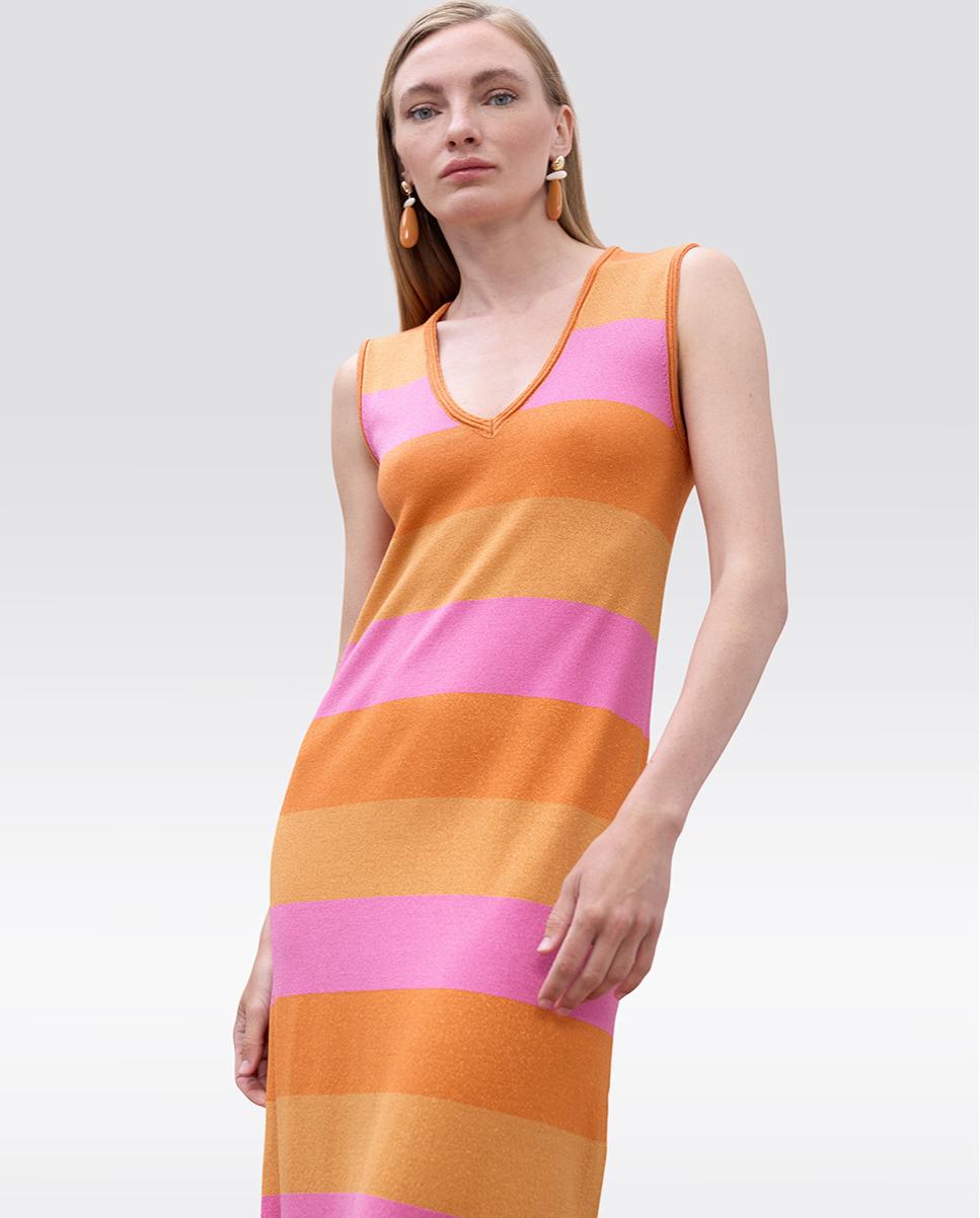 Vestido de Malha às Riscas Bicolor com Lurex Multicolor-2