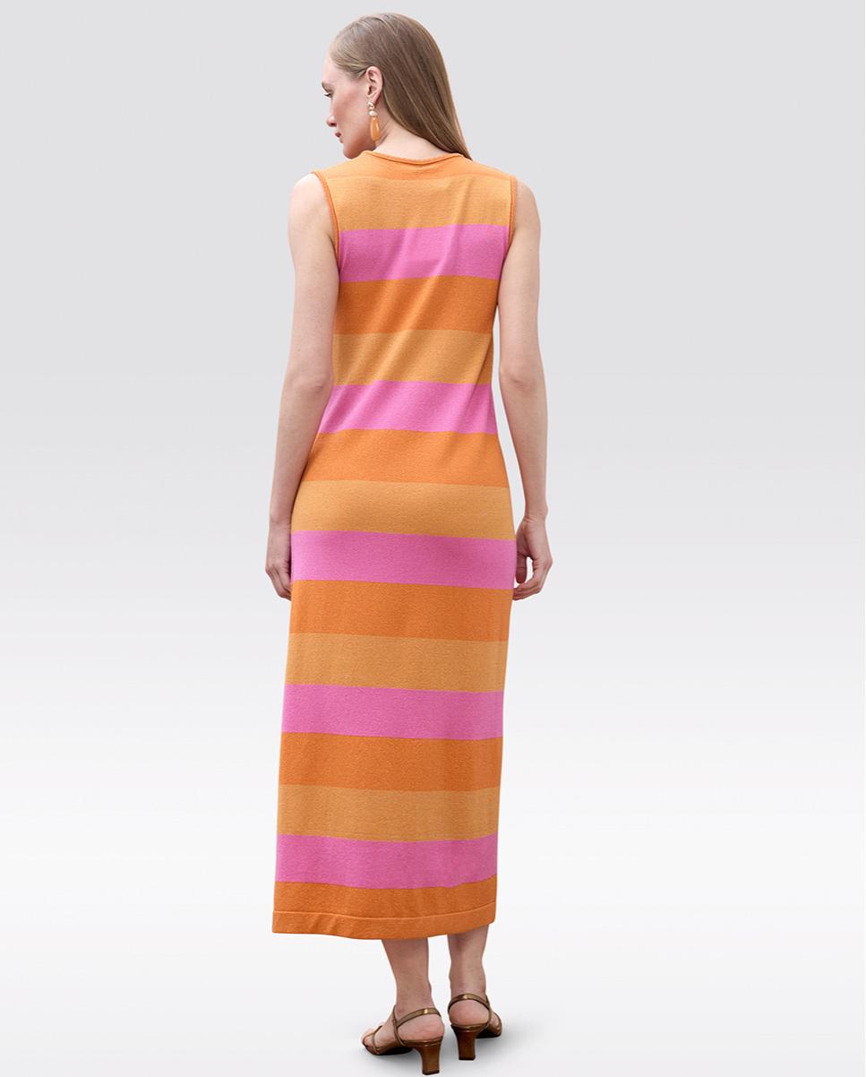 Vestido de Malha às Riscas Bicolor com Lurex Multicolor-3