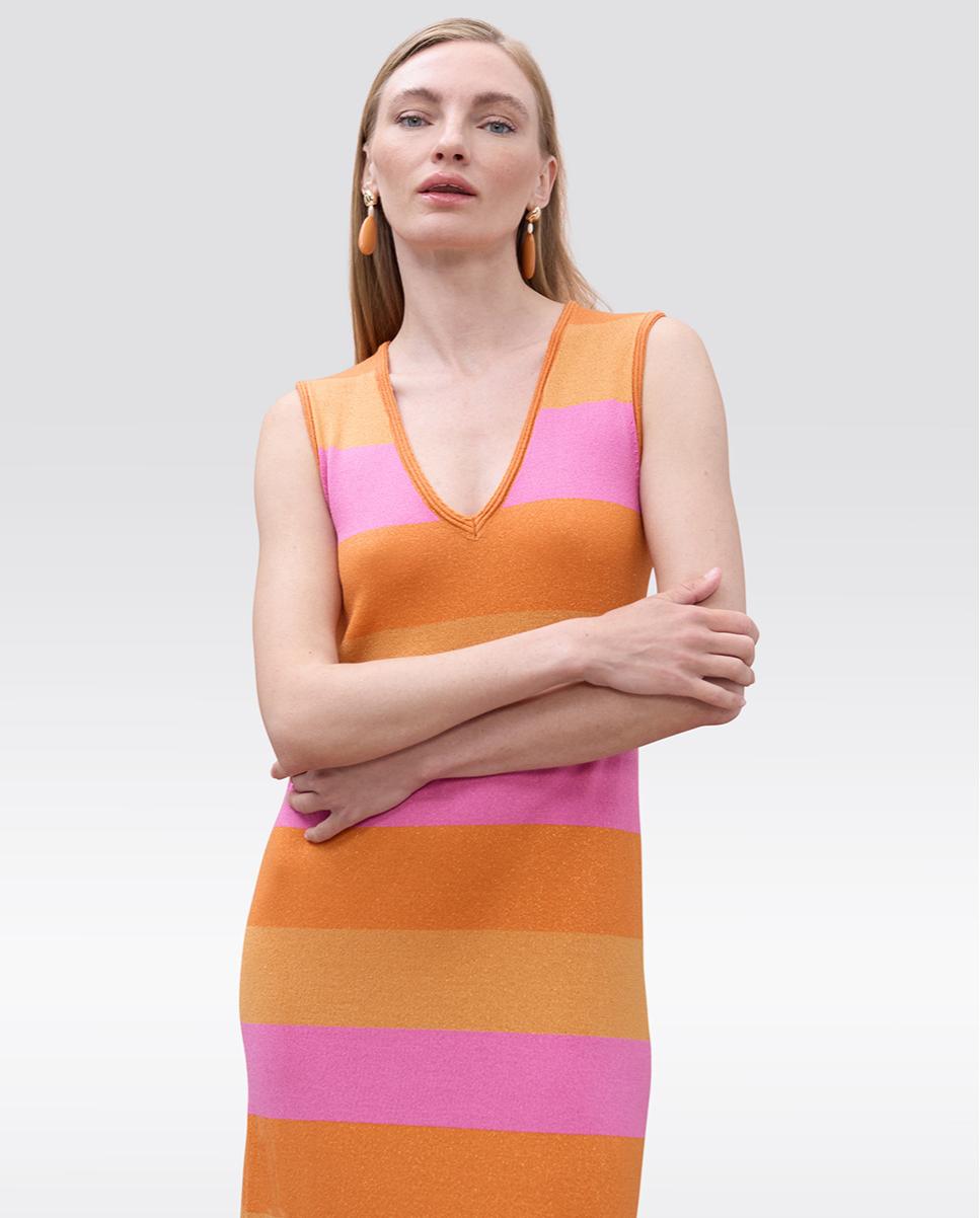 Vestido de Malha às Riscas Bicolor com Lurex Multicolor-4