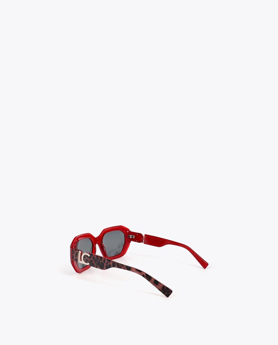 Óculos de Sol Bicolor em Forma Retangular Vermelho-telha-3
