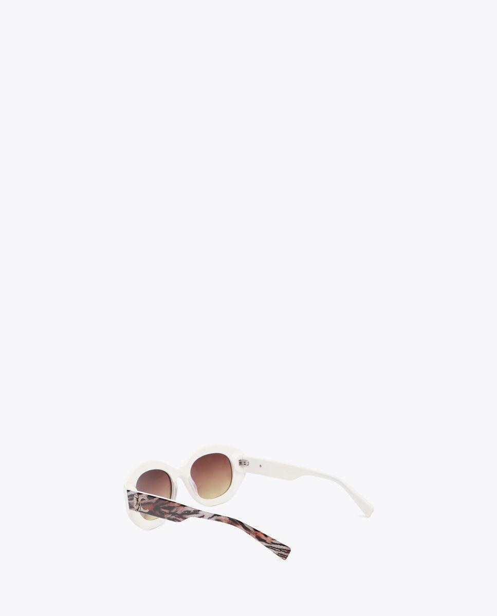 Óculos de Sol Redondos com Logo Leopardo Castanho / Branco gasto-2