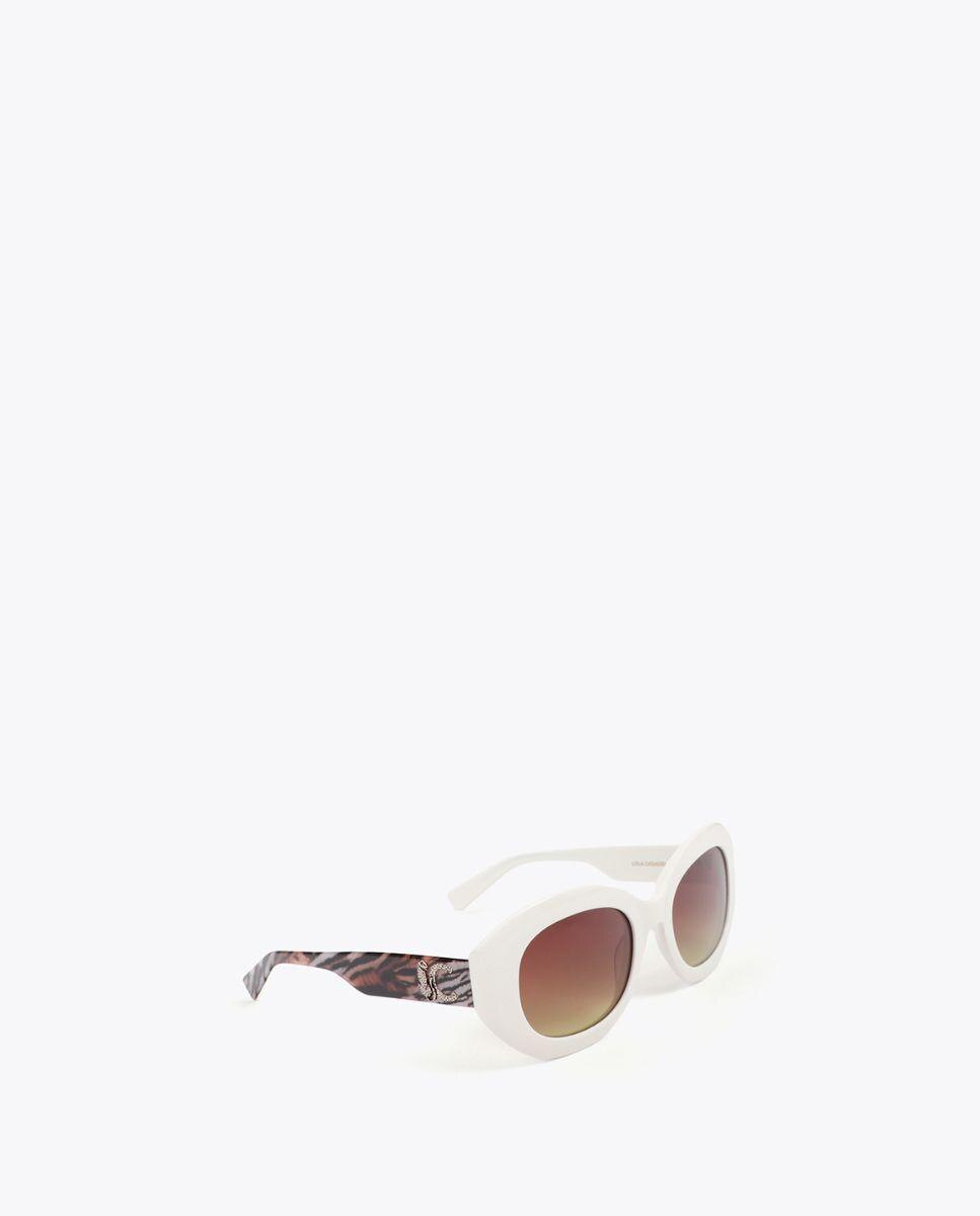 Óculos de Sol Redondos com Logo Leopardo Castanho / Branco gasto-3