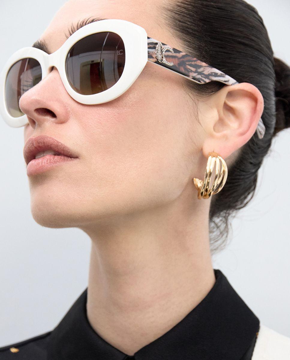 Óculos de Sol Redondos com Logo Leopardo Castanho / Branco gasto-5