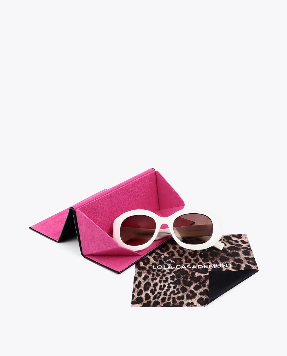 Óculos de Sol Redondos com Logo Leopardo Castanho / Branco gasto-6