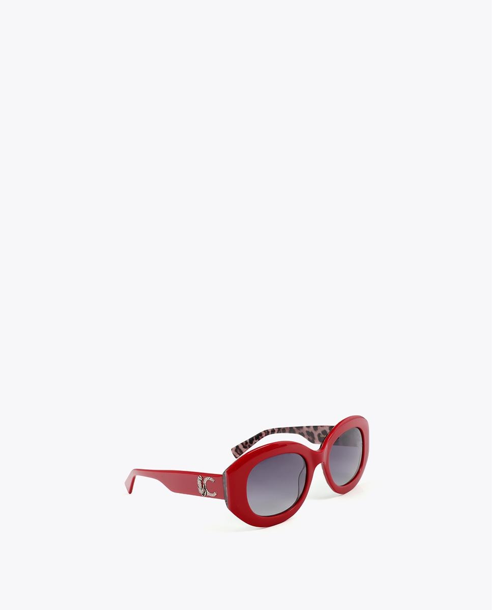 Óculos de Sol Redondos com Logo Leopardo Vermelho-2