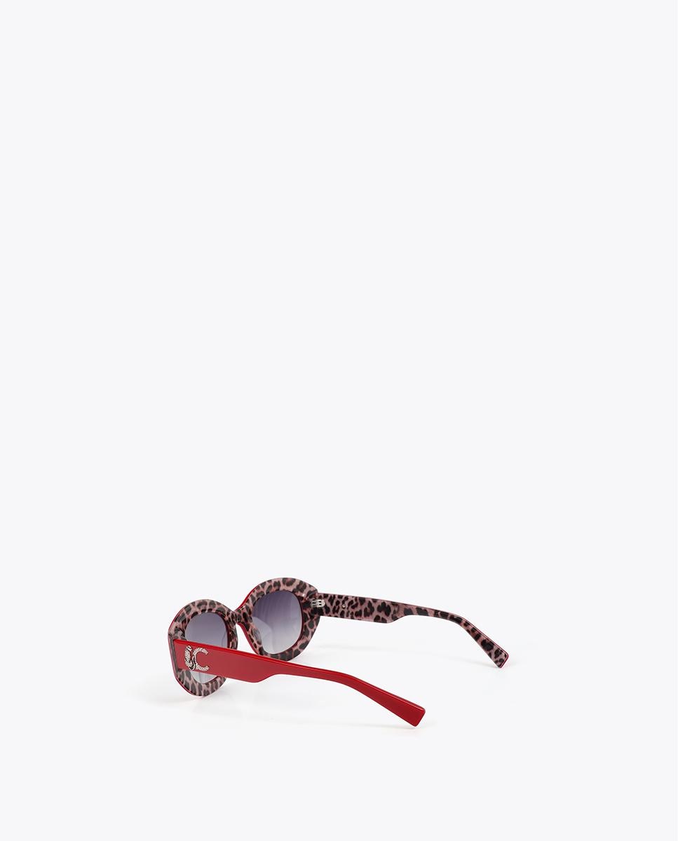 Óculos de Sol Redondos com Logo Leopardo Vermelho-3