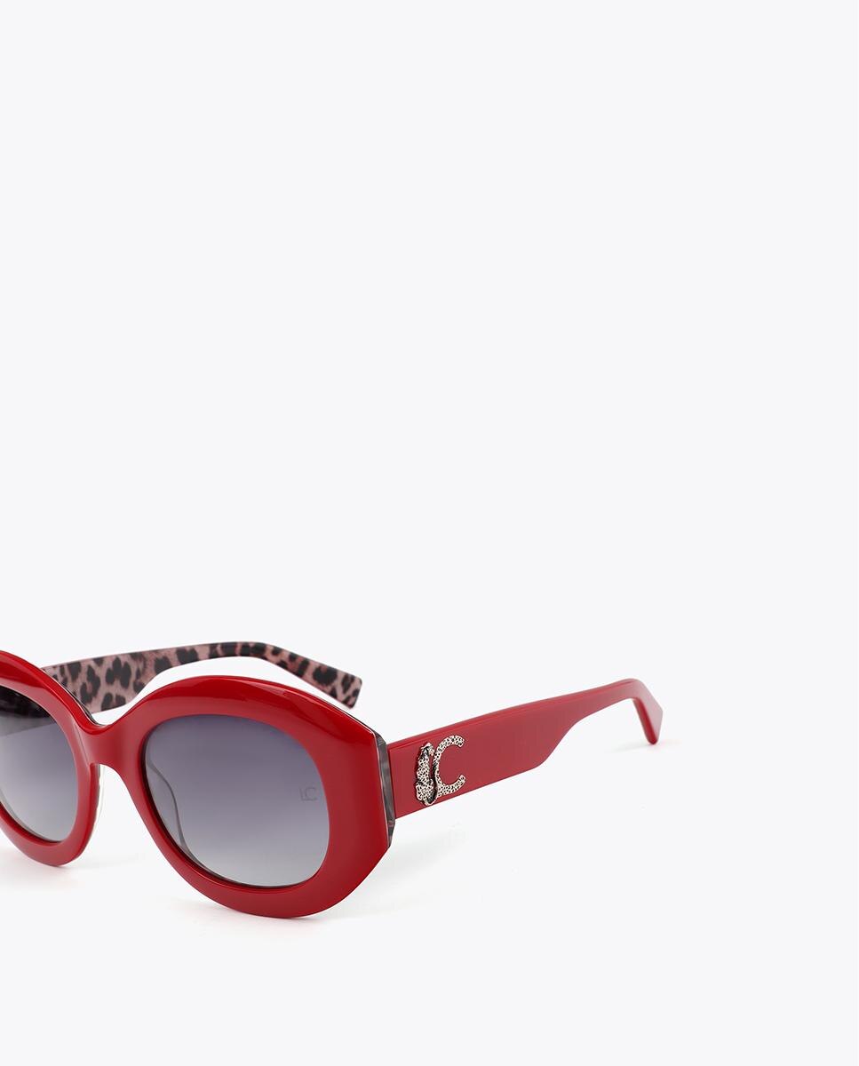 Óculos de Sol Redondos com Logo Leopardo Vermelho-4