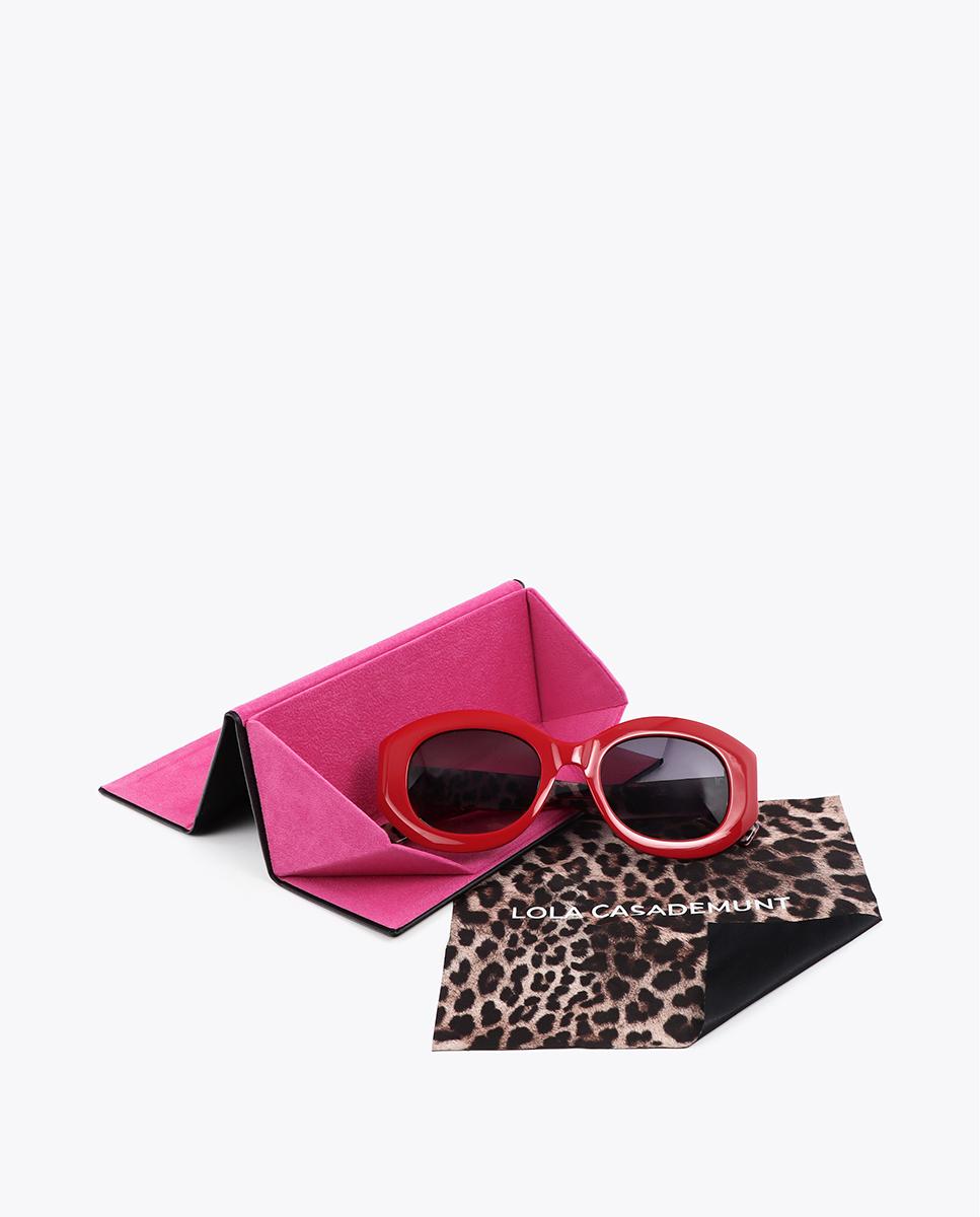 Óculos de Sol Redondos com Logo Leopardo Vermelho-5