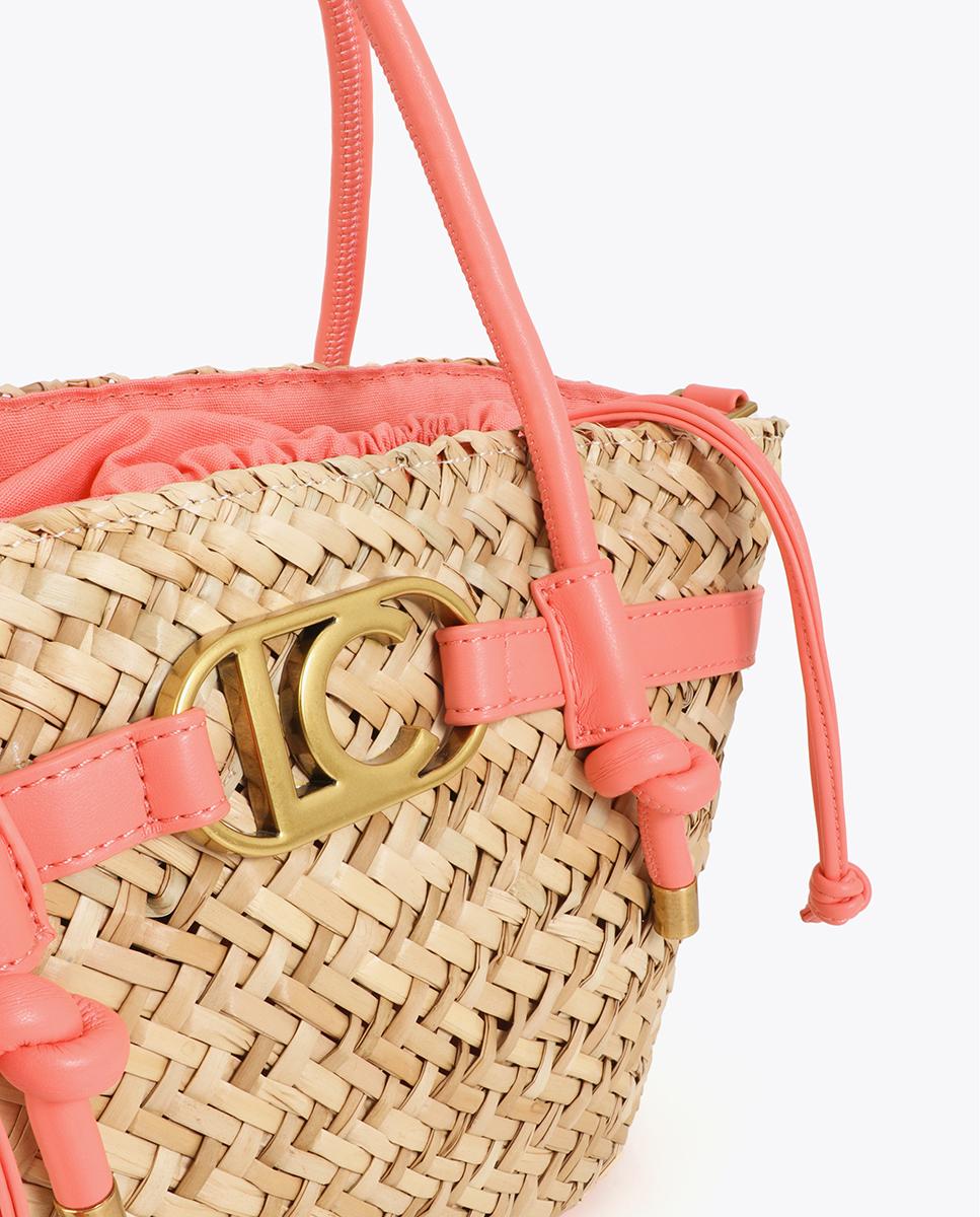 Cesto Mini com Alças e Detalhes Efeito Pele Coral-6