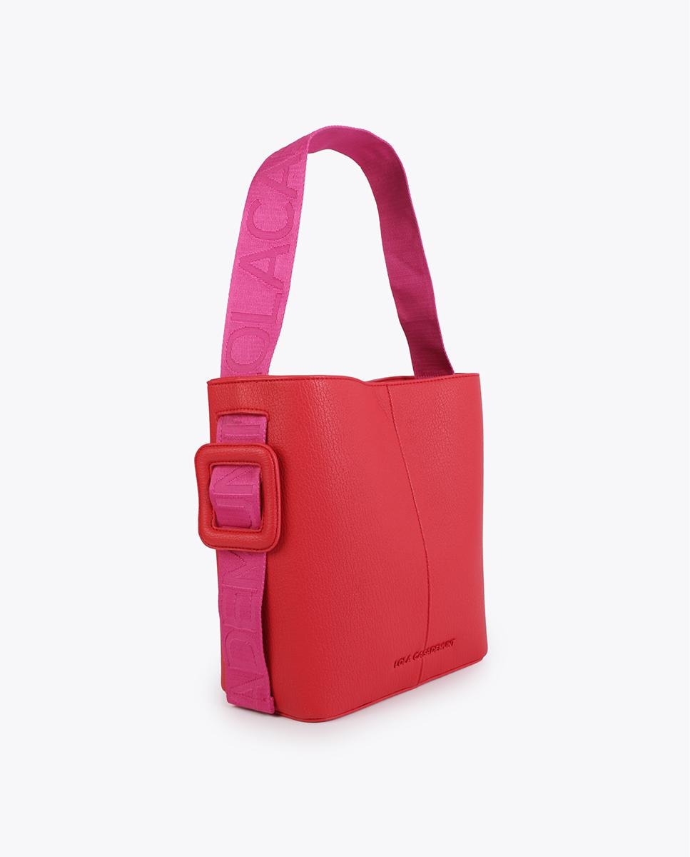 Mala Shopper Moderna com Alça de Nylon com Detalhe de Contraste em Tecido Vermelho-2