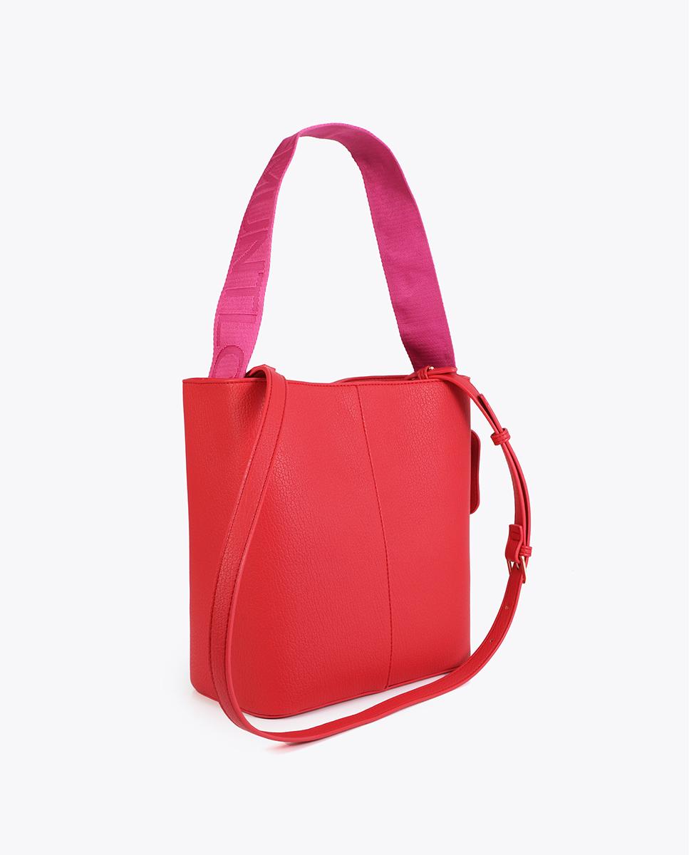 Mala Shopper Moderna com Alça de Nylon com Detalhe de Contraste em Tecido Vermelho-4
