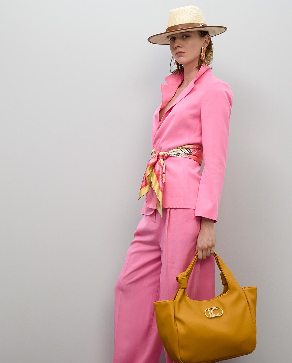 Mala Shopper de Alças com Nó e Fecho Zip Mostarda-3