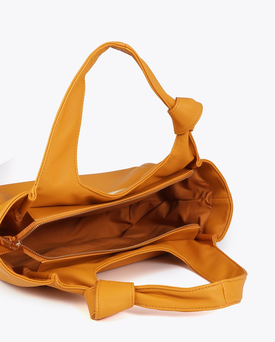 Mala Shopper de Alças com Nó e Fecho Zip Mostarda-5