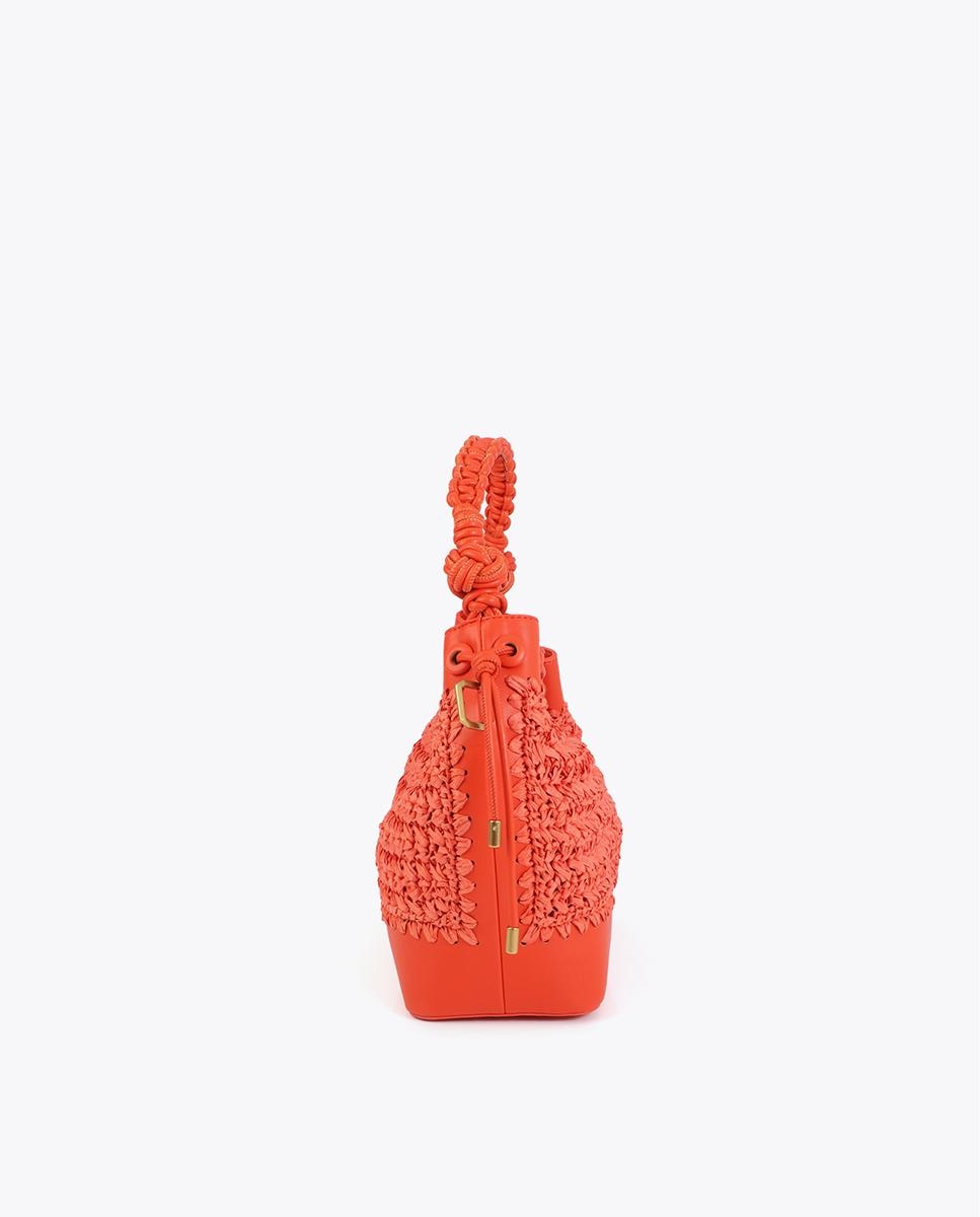 Mala de Mão Combinada em Ráfia e Detalhes Efeito Pele Vermelho-3