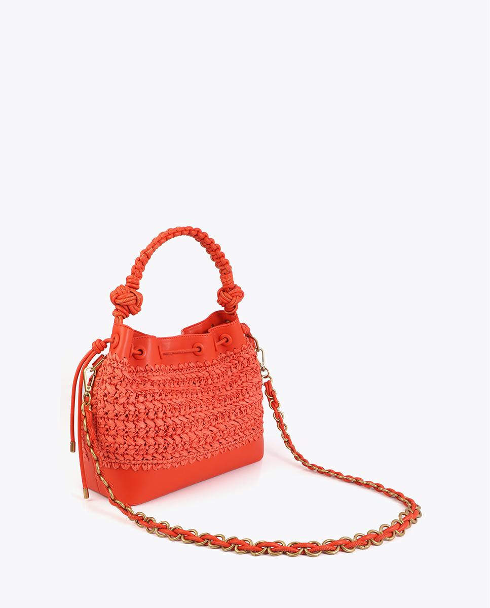 Mala de Mão Combinada em Ráfia e Detalhes Efeito Pele Vermelho-4