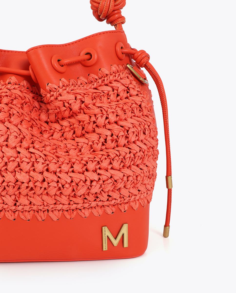 Mala de Mão Combinada em Ráfia e Detalhes Efeito Pele Vermelho-6