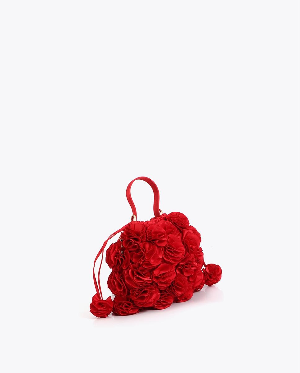 Mala de Festa Bombonera com Design Floral Tridimensional Vermelho-2