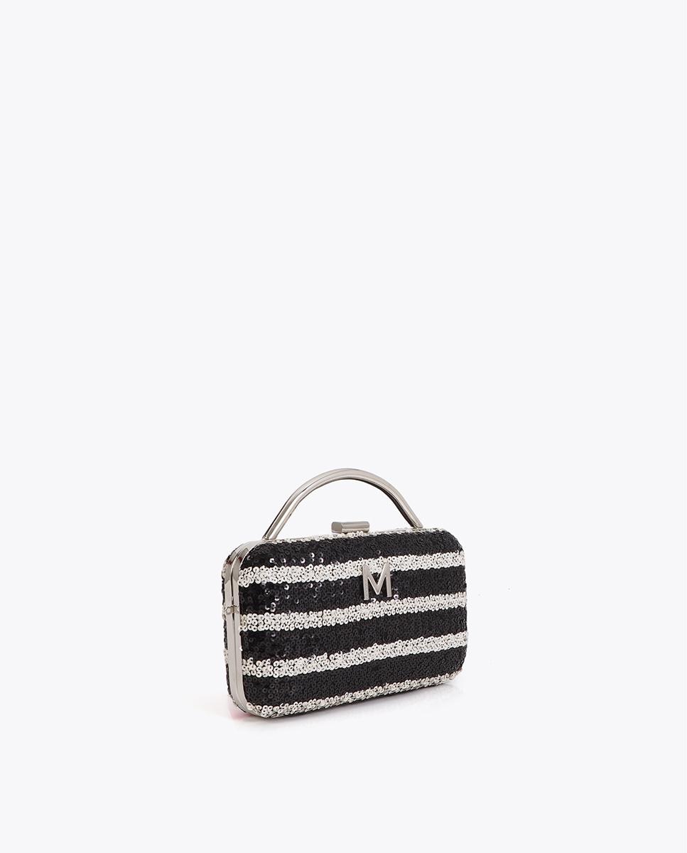 Mala de Festa Clutch Às Riscas com Sequins Brilhantes Preto / Branco-2