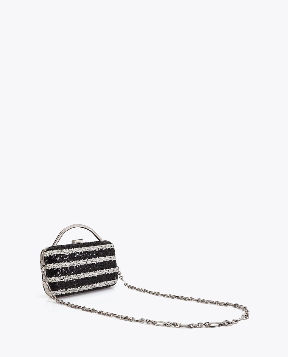 Mala de Festa Clutch Às Riscas com Sequins Brilhantes Preto / Branco-4