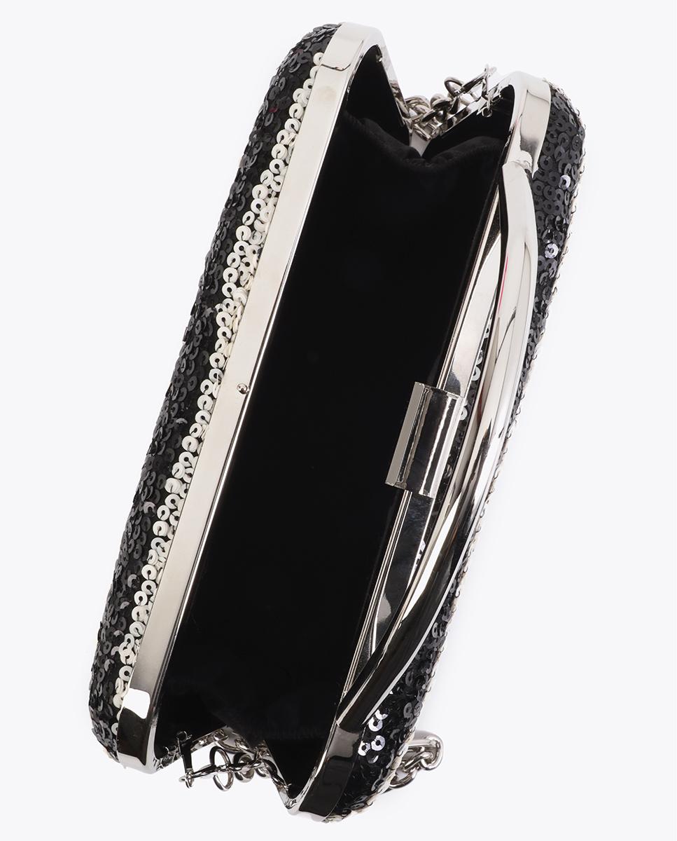 Mala de Festa Clutch Às Riscas com Sequins Brilhantes Preto / Branco-5