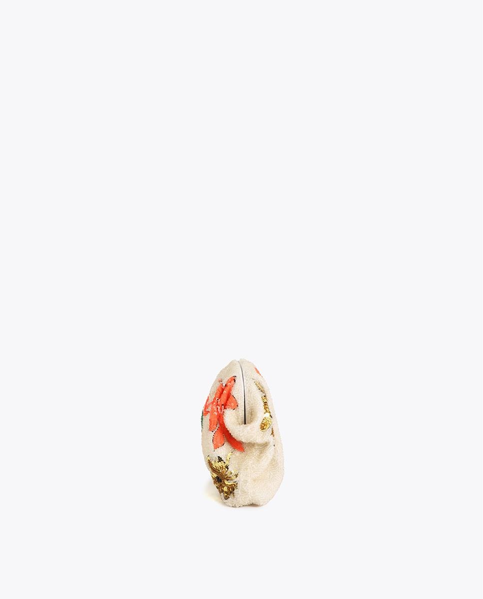 Mala de Festa com Bordados de Lantejoulas e Fecho Metálico Natural-3