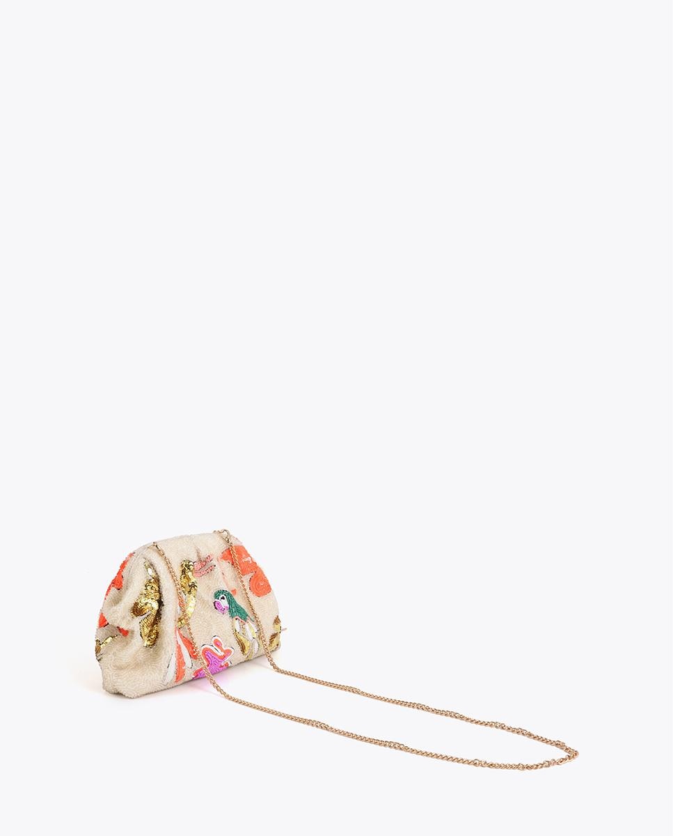 Mala de Festa com Bordados de Lantejoulas e Fecho Metálico Natural-4