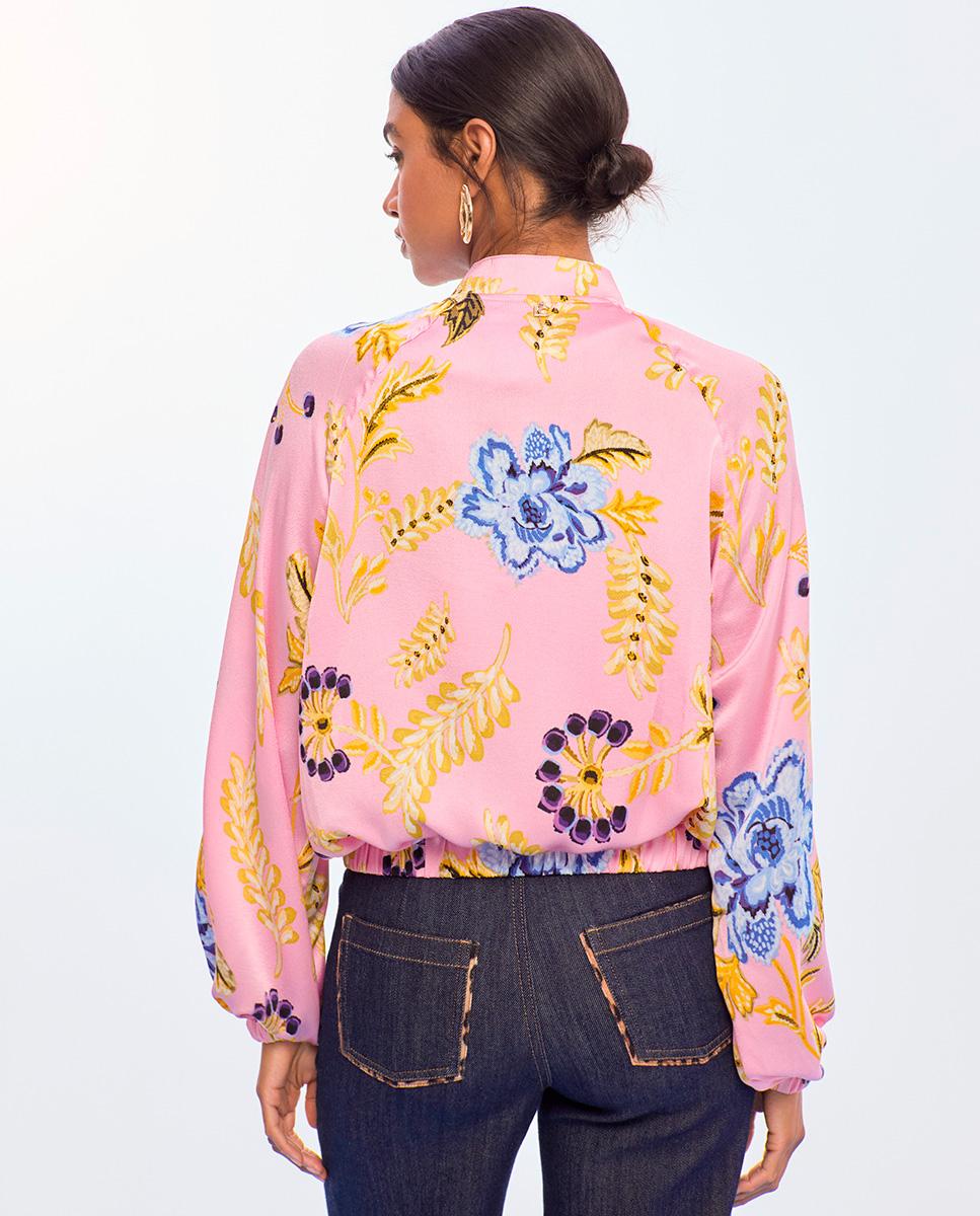 Blusão Bomber com Print de Flores e Fecho Zip Rosa-claro-3