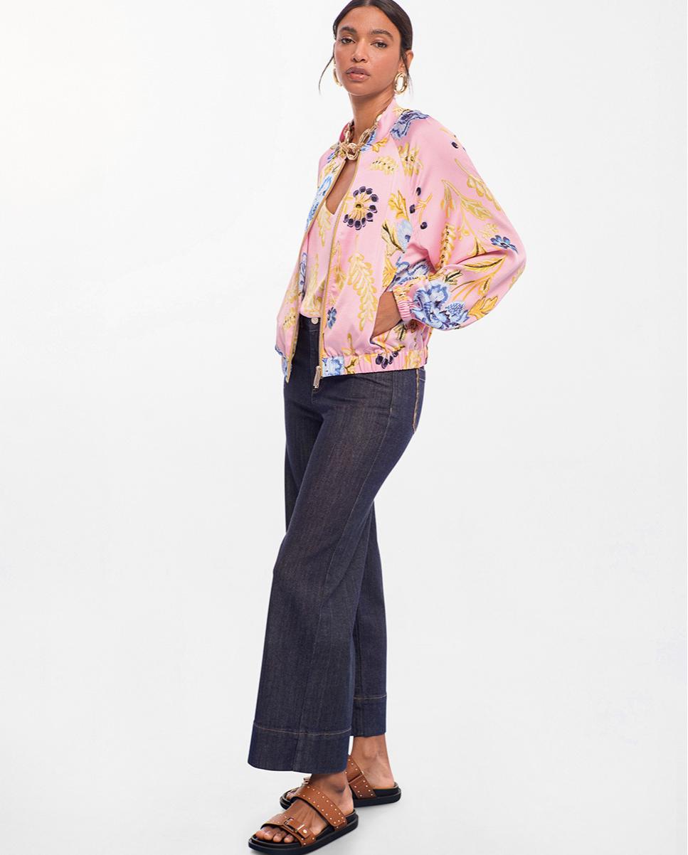 Blusão Bomber com Print de Flores e Fecho Zip Rosa-claro-4