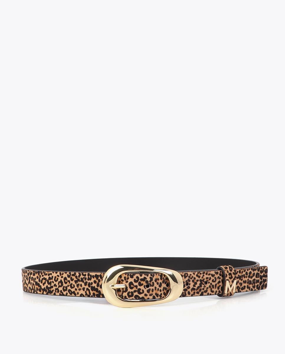 Imagem 0 de Cinto com Fivela Fino em Pele com Estampado Animal Print