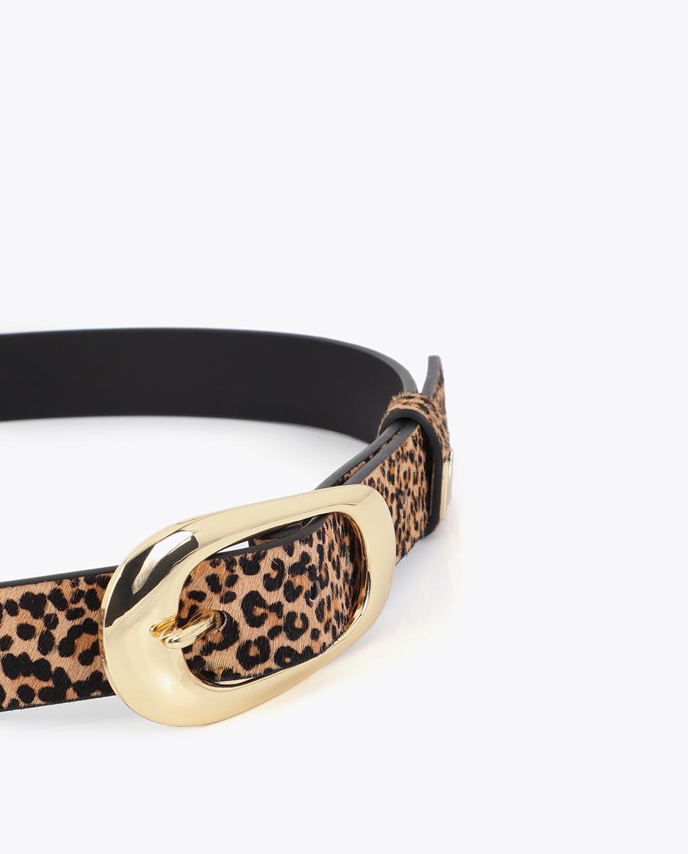 Cinto com Fivela Fino de Pele com Estampado Animal Print Castanho-3