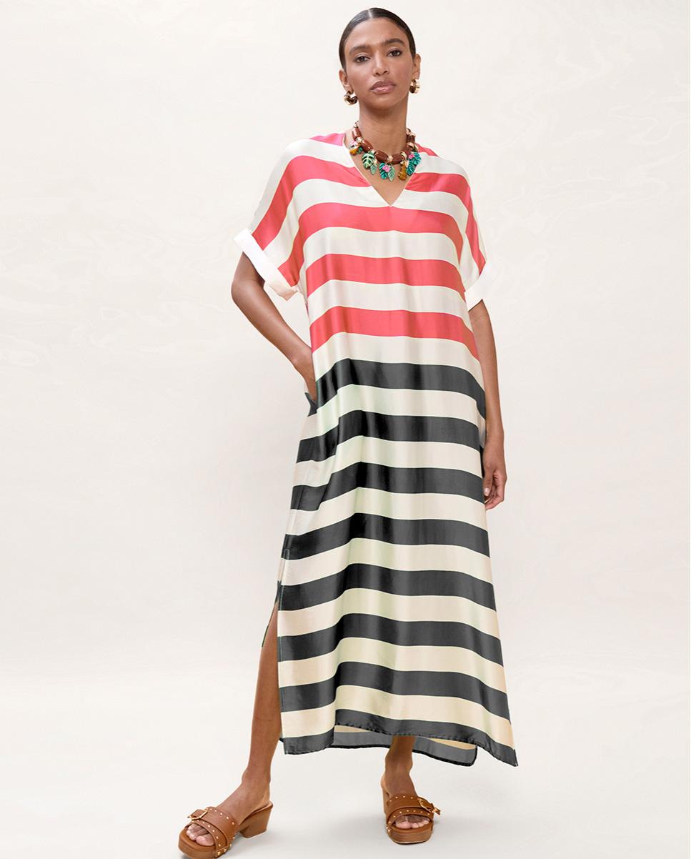 Imagem 0 de Vestido Comprido Às Riscas Tricolor