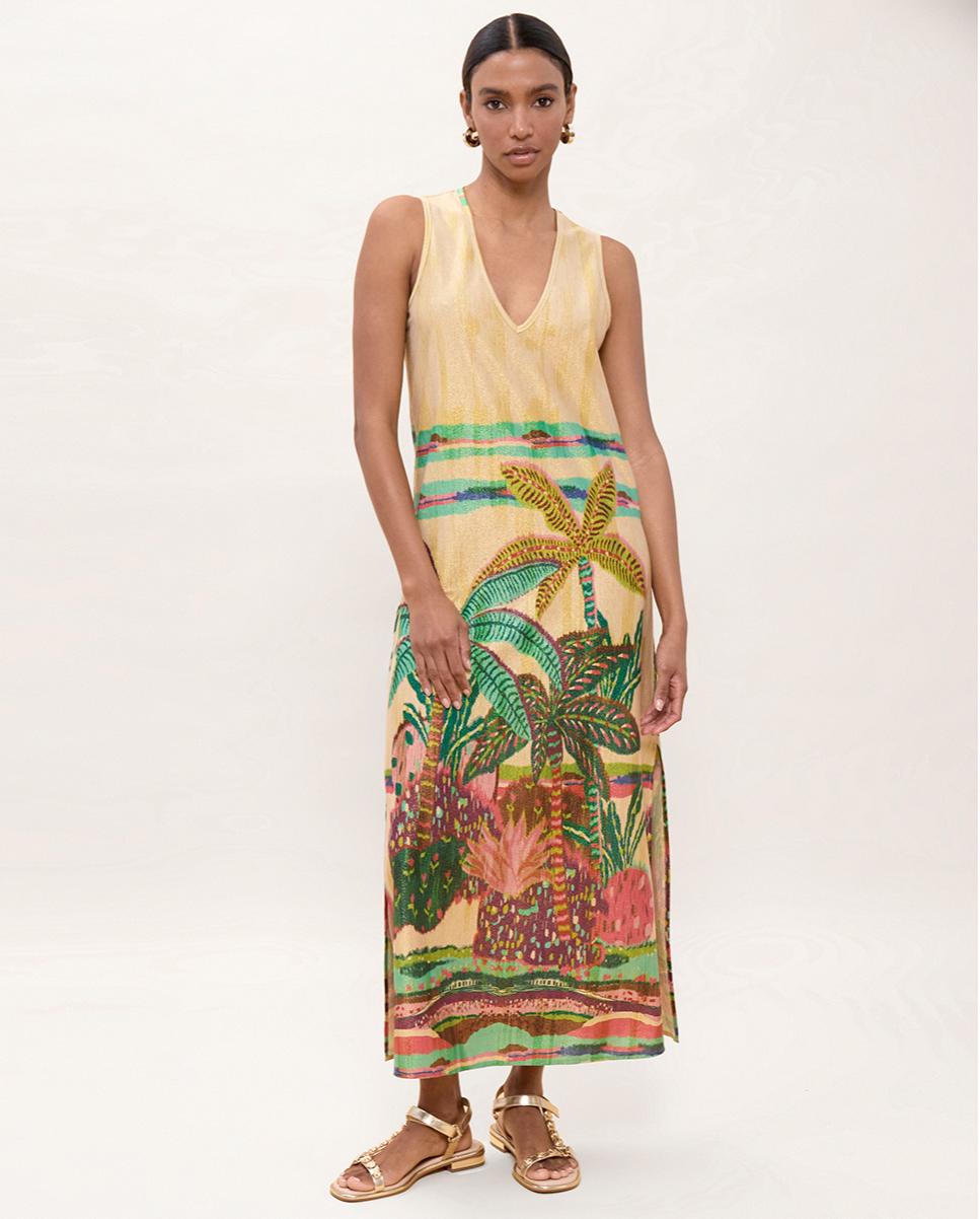 Imagem 0 de Vestido Comprido Estampado com Decote em V